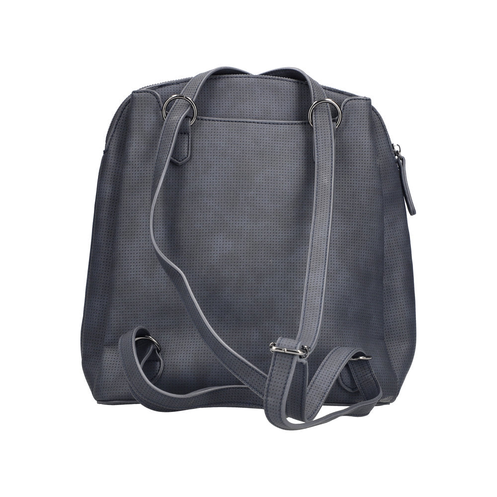 Rieker H1036-14 Ocean Navy & Black backpack, perforated synthetic material, adjustable straps, side zip pocket, stylish and functional.