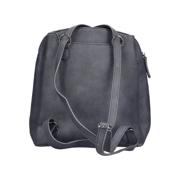 Rieker H1036-14 Ocean Navy & Black backpack, perforated synthetic material, adjustable straps, side zip pocket, stylish and functional.