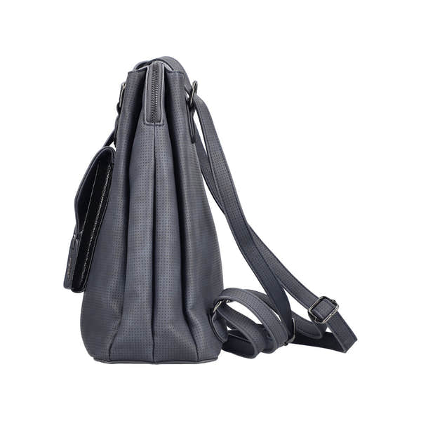 Rieker H1036-14 Ocean Navy and Black backpack, stylish perforated design, adjustable shoulder straps, and multiple compartments.