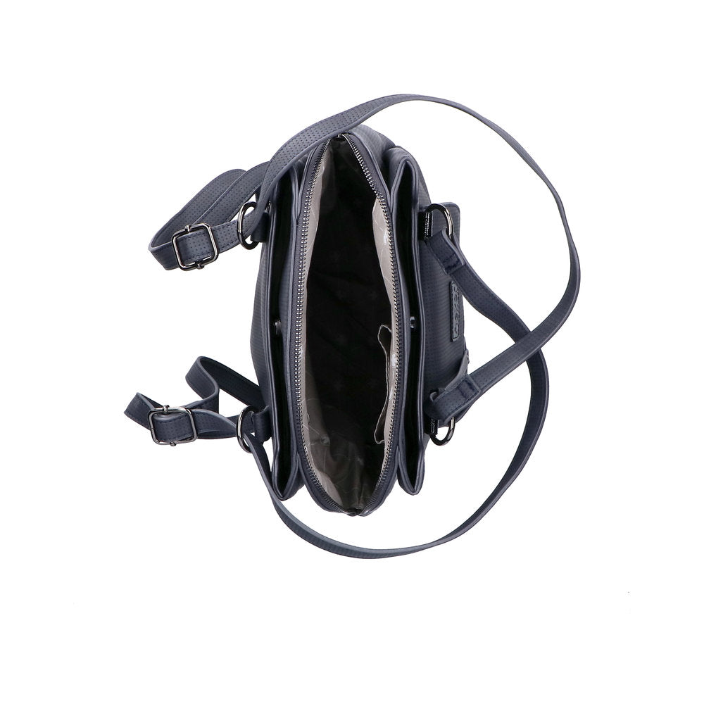 Rieker H1036-14 Ocean Navy & Black backpack with dual zip compartments, adjustable straps, and spacious interior.