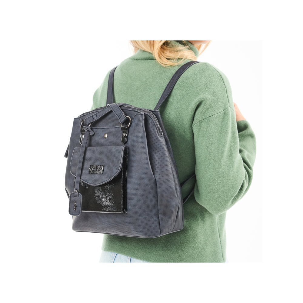 Rieker H1036-14 Ocean Navy & Black backpack, stylish and durable with multiple compartments and adjustable straps.