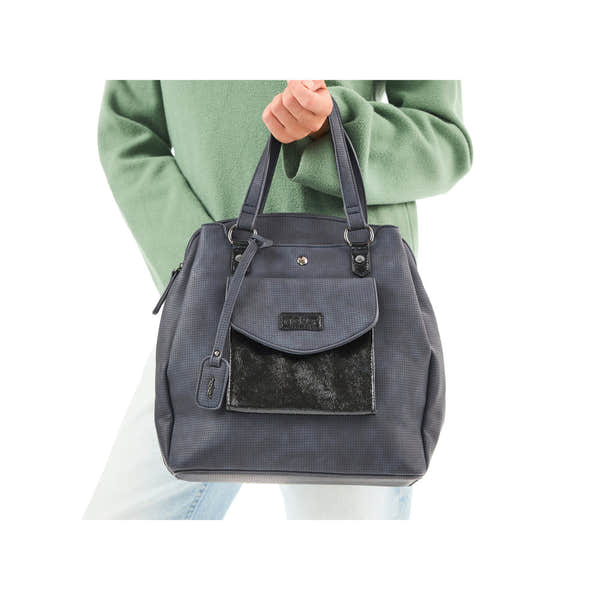 Rieker H1036-14 Ocean Navy & Black backpack, stylish nylon bag with front pocket and shoulder straps, suitable for everyday use.