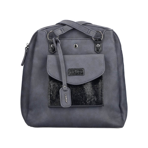 Rieker H1036-14 Ocean Navy and Black backpack with front pocket, top handle, adjustable shoulder straps, and durable material.