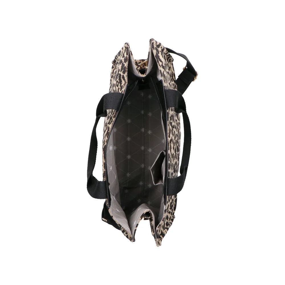 Rieker H1070-90 leopard print handbag with black straps, spacious interior, ideal for fashion and daily use.