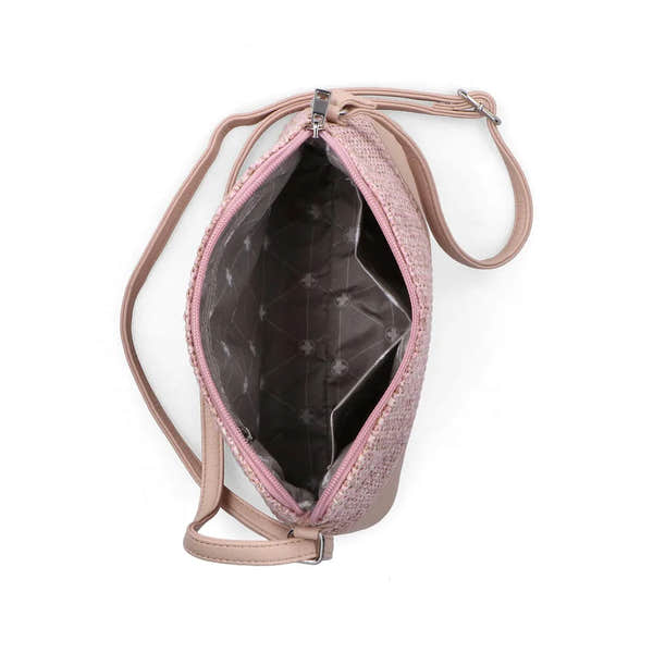 Rieker H1510-93 Pink Multi ladies handbag with interior lining and adjustable strap, stylish and spacious accessory.