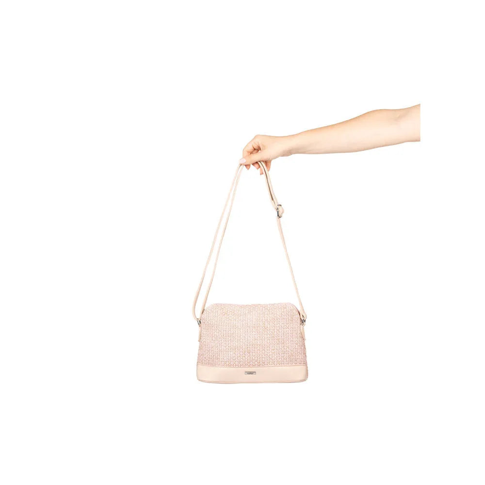 Rieker H1510-93 pink multi women's handbag with adjustable strap and woven texture, stylish accessory for everyday use.