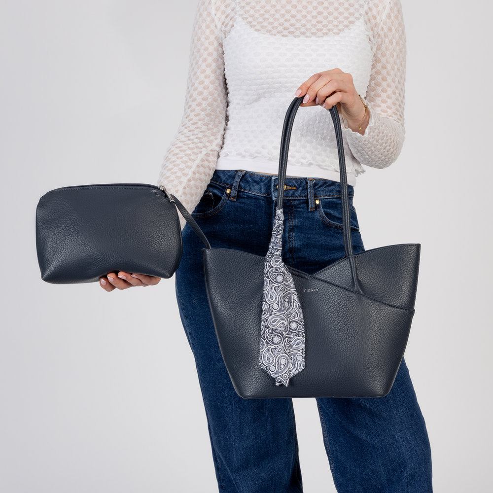 Rieker H1559-15 Navy Shopper Bag with Matching Pouch, lifestyle view 8 of 8.