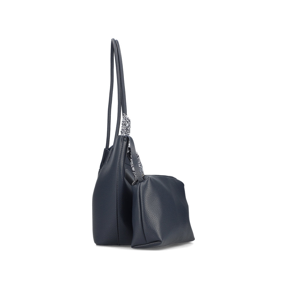 Rieker H1559-15 Navy Shopper Bag with Matching Pouch, rear three-quarter view.