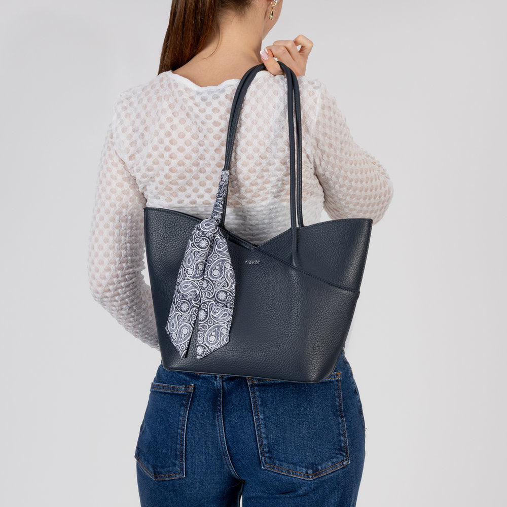 Rieker H1559-15 Navy Shopper Bag with Matching Pouch, front view.