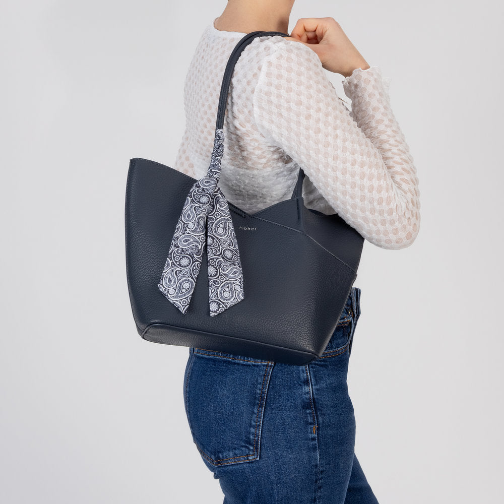 Rieker H1559-15 Navy Shopper Bag with Matching Pouch, lifestyle view 1 of 8.