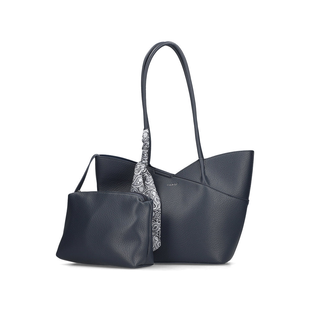 Rieker H1559-15 Navy Shopper Bag with Matching Pouch, front three-quarter view.