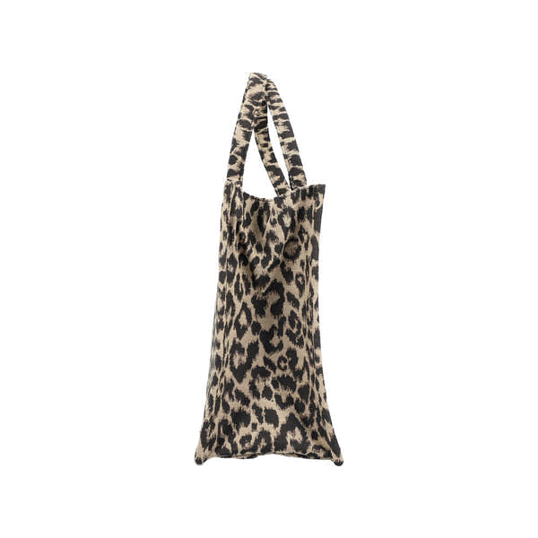 Rieker H1609-25 black and beige leopard print shopper bag, stylish tote with animal pattern handles and spacious interior.