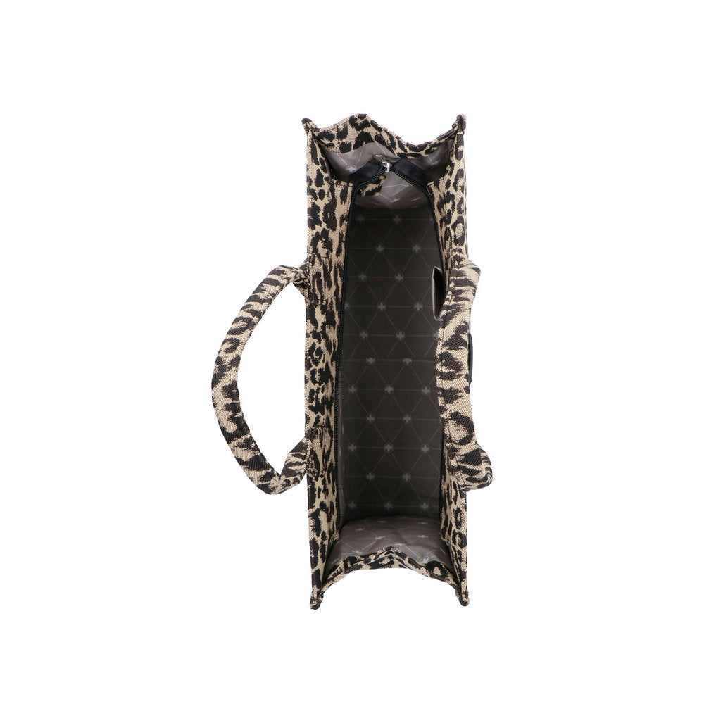 Rieker H1609-25 leopard print black and beige shopper bag with interior zip pocket, stylish and spacious.