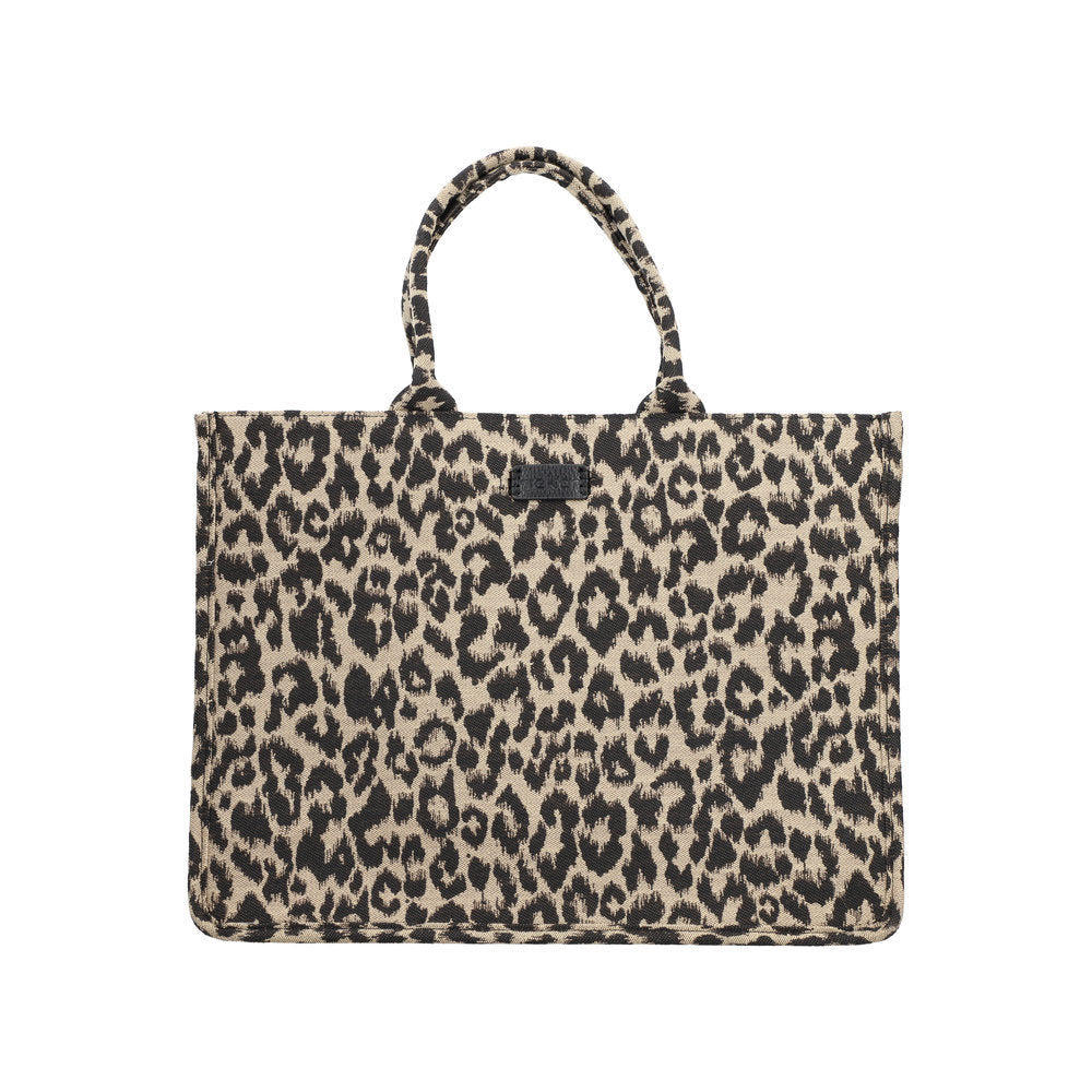 Rieker H1609-25 Leopard Print Black & Beige Shopper Bag, Stylish Tote with Handles, Casual Fashion Accessory