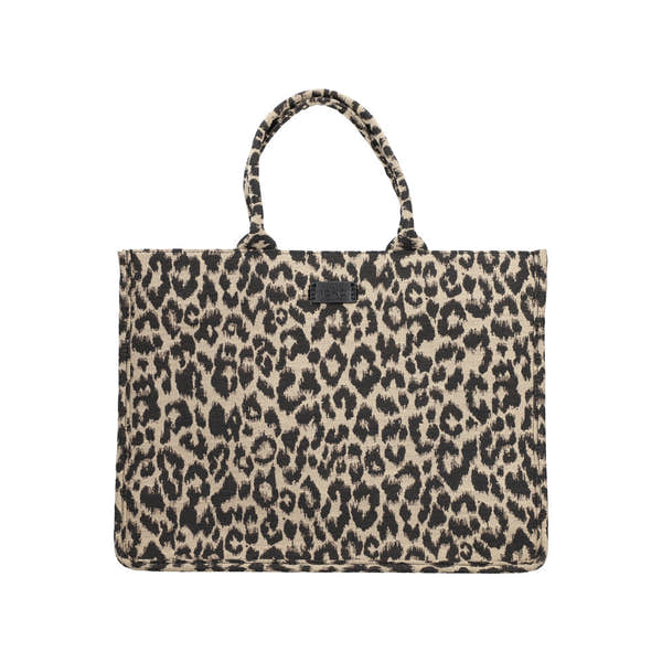 Rieker H1609-25 Leopard Print Black & Beige Shopper Bag, Stylish Tote with Handles, Casual Fashion Accessory