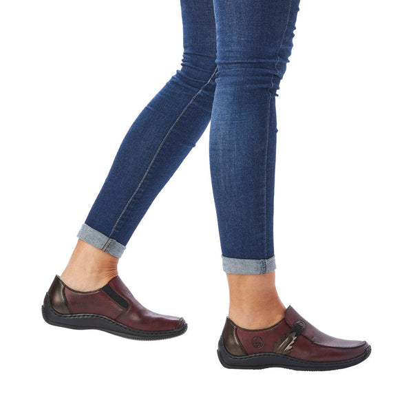 Rieker L1759-30 Ladies Dark Red Leather Slip On Shoes-elevate your sole