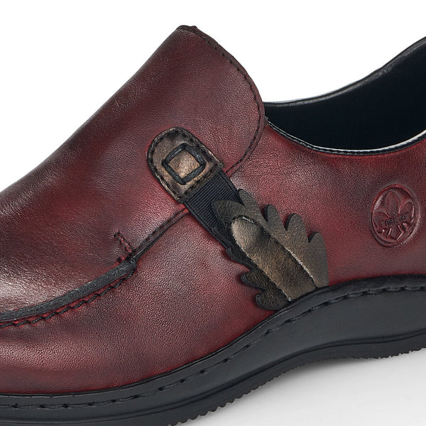 Rieker L1759-30 Ladies Dark Red Leather Slip On Shoes-elevate your sole