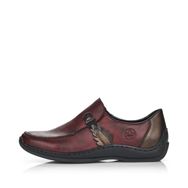 Rieker L1759-30 Ladies Dark Red Leather Slip On Shoes-elevate your sole