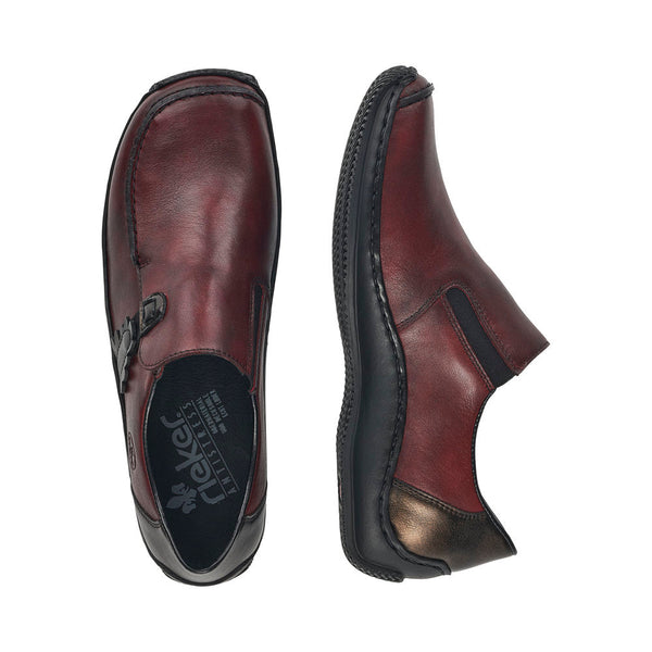 Rieker L1759-30 Ladies Dark Red Leather Slip On Shoes-elevate your sole