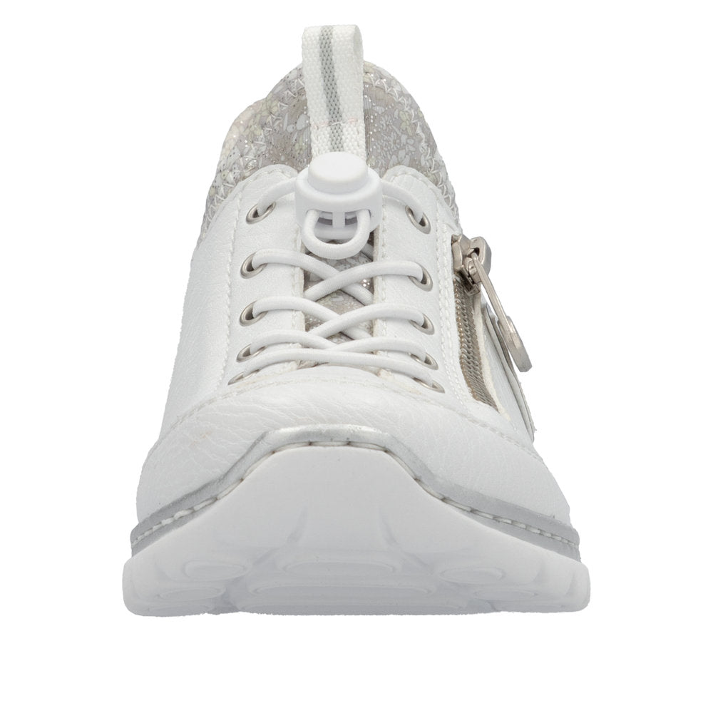 Rieker L32F1-80 Women's White Elasticated Shoes with lace-up and side zipper, breathable design, lightweight and comfortable.