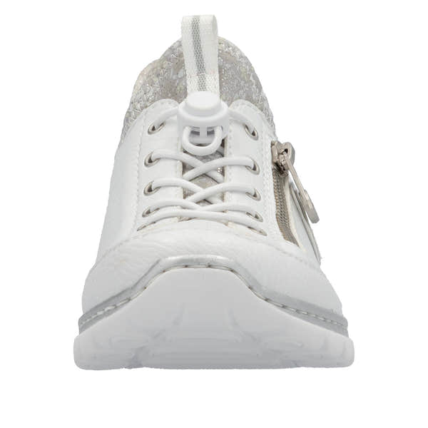 Rieker L32F1-80 Women's White Elasticated Shoes with lace-up and side zipper, breathable design, lightweight and comfortable.