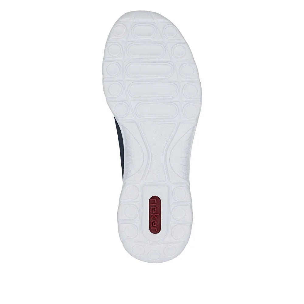 White and navy elasticated fastener women's shoes with a textured sole and 