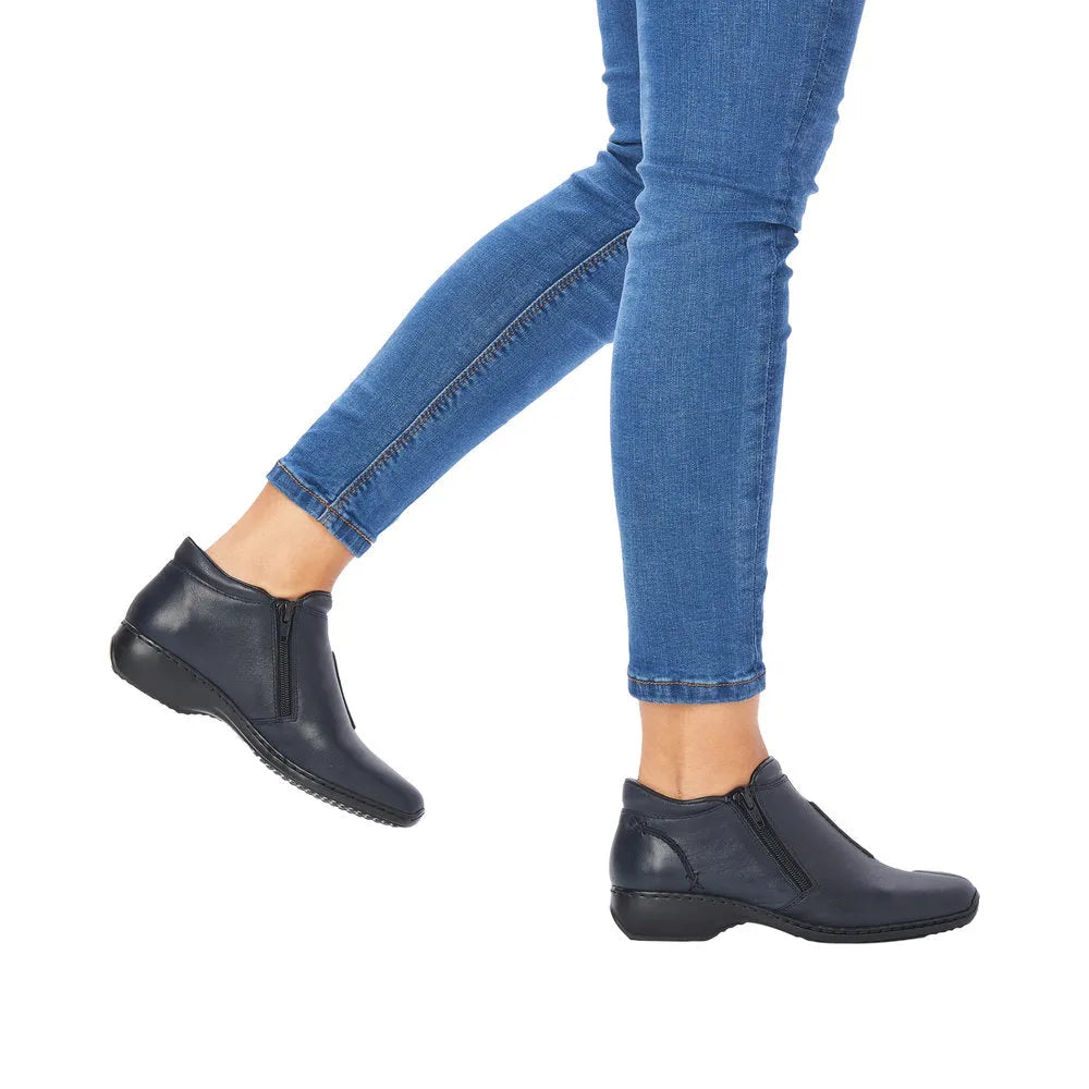 Rieker L3882-15 Ladies Navy Blue Leather Twin Zip Ankle Boots-elevate your sole