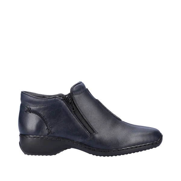Rieker L3882-15 Ladies Navy Blue Leather Twin Zip Ankle Boots-elevate your sole
