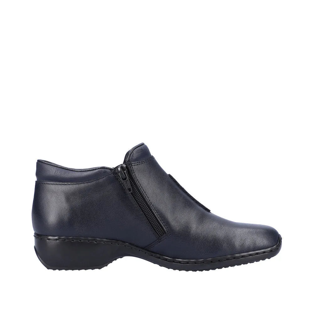 Rieker L3882-15 Ladies Navy Blue Leather Twin Zip Ankle Boots-elevate your sole