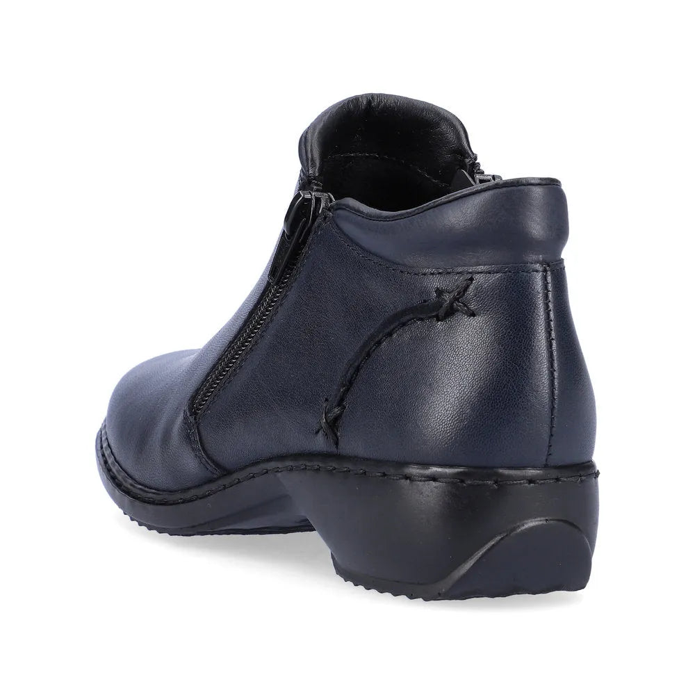 Rieker L3882-15 Ladies Navy Blue Leather Twin Zip Ankle Boots-elevate your sole