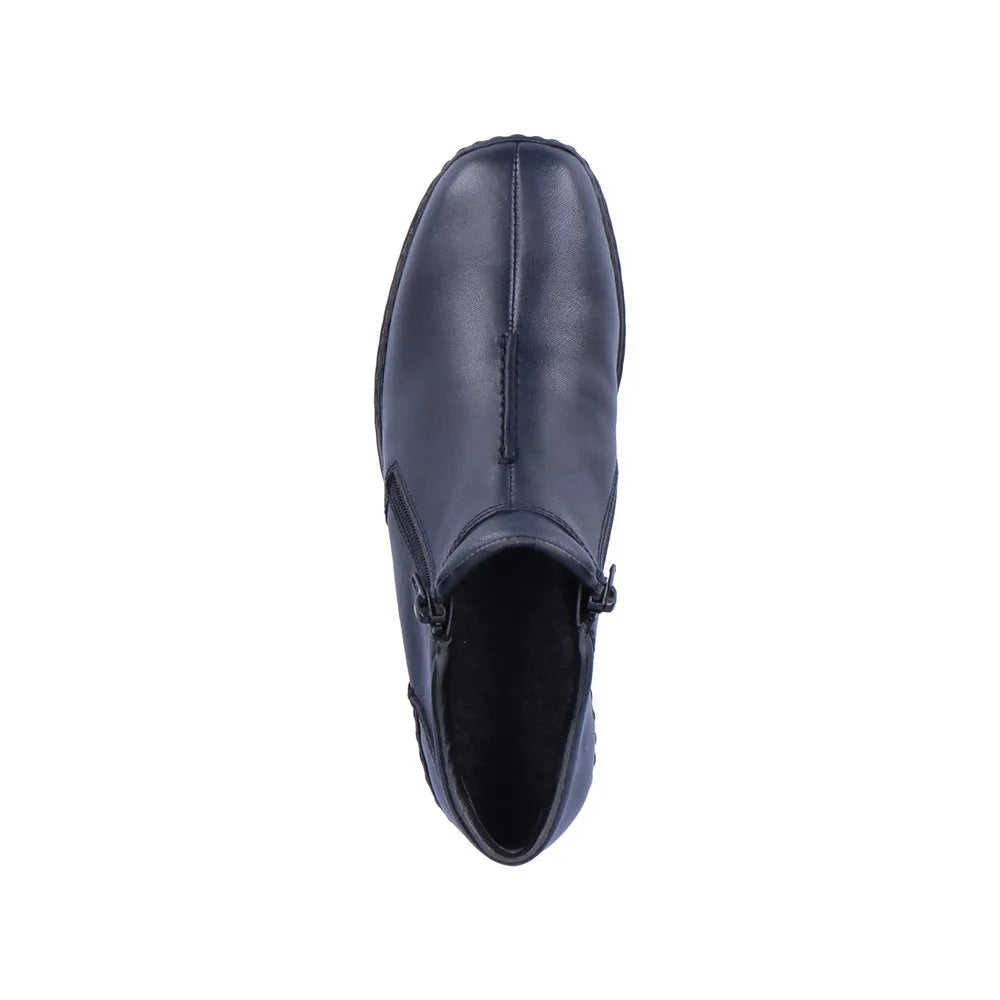 Rieker L3882-15 Ladies Navy Blue Leather Twin Zip Ankle Boots-elevate your sole