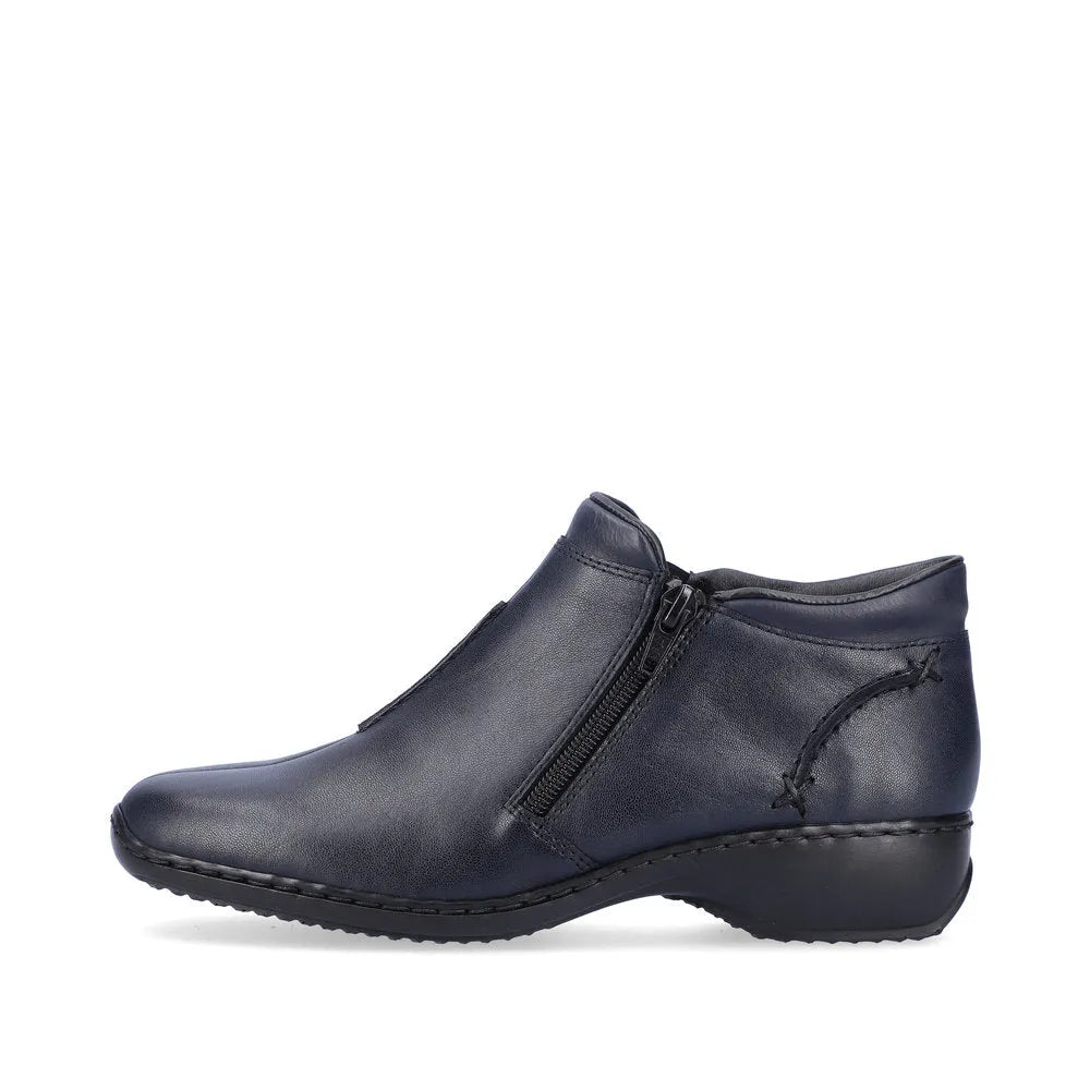 Rieker L3882-15 Ladies Navy Blue Leather Twin Zip Ankle Boots-elevate your sole
