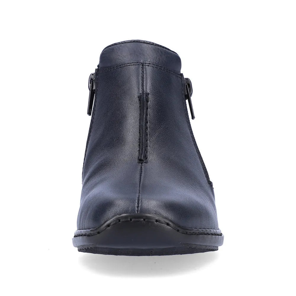 Rieker L3882-15 Ladies Navy Blue Leather Twin Zip Ankle Boots-elevate your sole