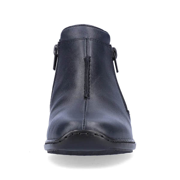 Rieker L3882-15 Ladies Navy Blue Leather Twin Zip Ankle Boots-elevate your sole