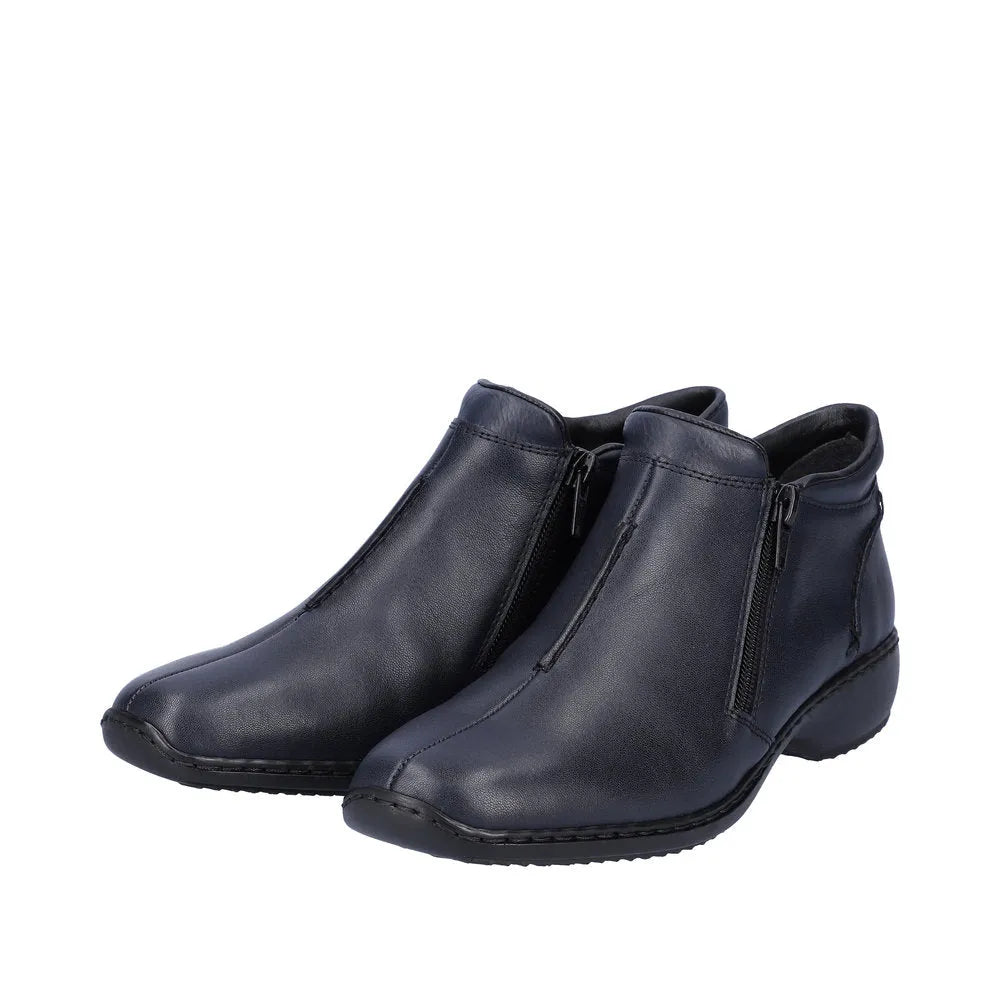 Rieker L3882-15 Ladies Navy Blue Leather Twin Zip Ankle Boots-elevate your sole