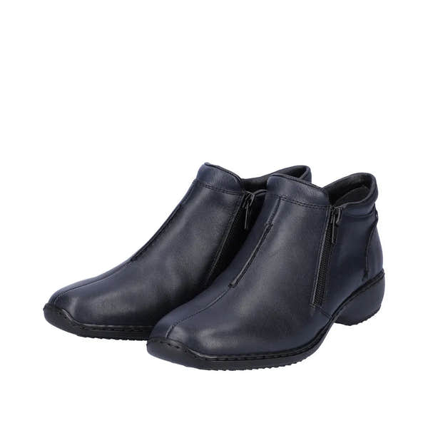 Rieker L3882-15 Ladies Navy Blue Leather Twin Zip Ankle Boots-elevate your sole