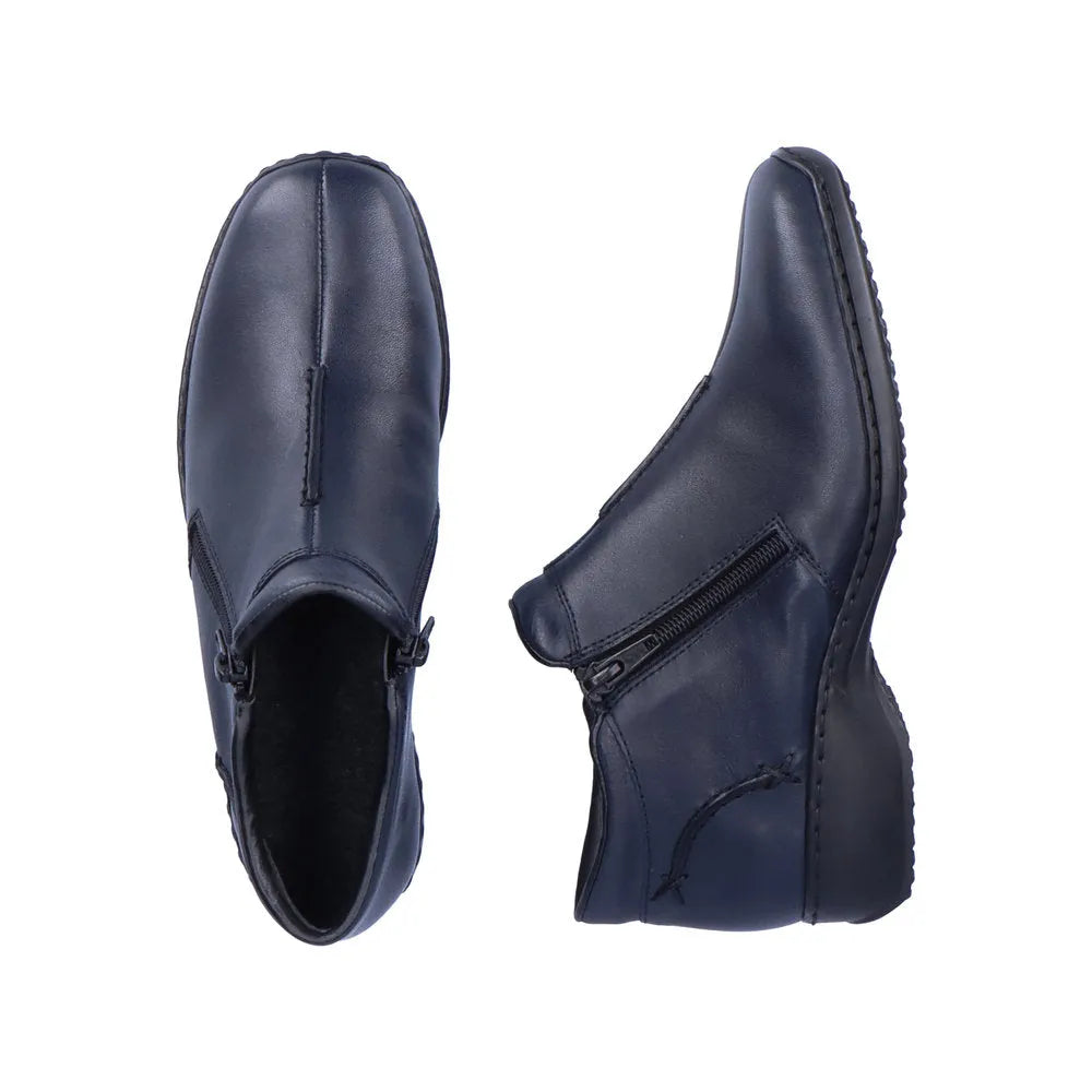 Rieker L3882-15 Ladies Navy Blue Leather Twin Zip Ankle Boots-elevate your sole