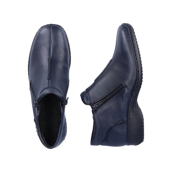 Rieker L3882-15 Ladies Navy Blue Leather Twin Zip Ankle Boots-elevate your sole