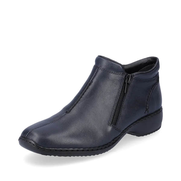 Rieker L3882-15 Ladies Navy Blue Leather Twin Zip Ankle Boots-elevate your sole