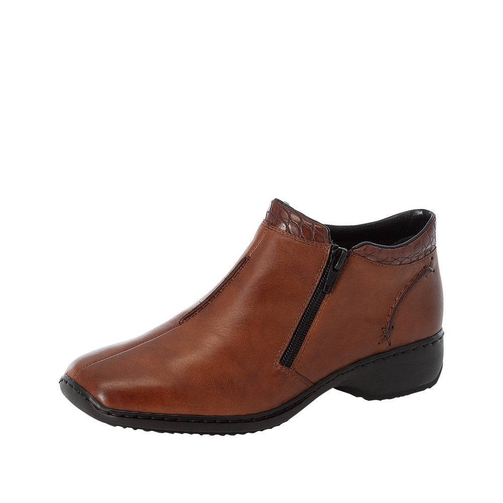 Rieker L3882-24 Ladies Brown Leather Twin Zip Ankle Boots-elevate your sole