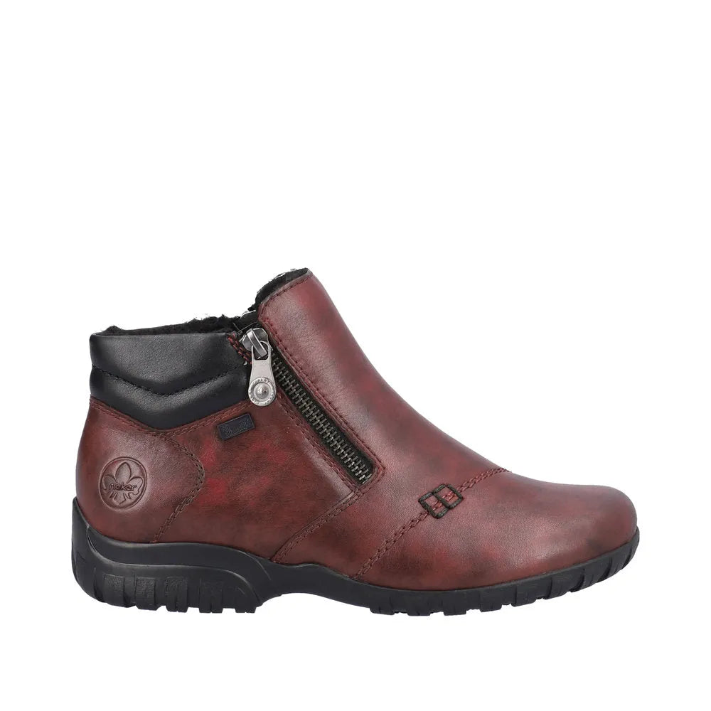 Rieker L4655-35 Ladies Wide Red Leather Water Resistant Side Zip Ankle Boots-elevate your sole