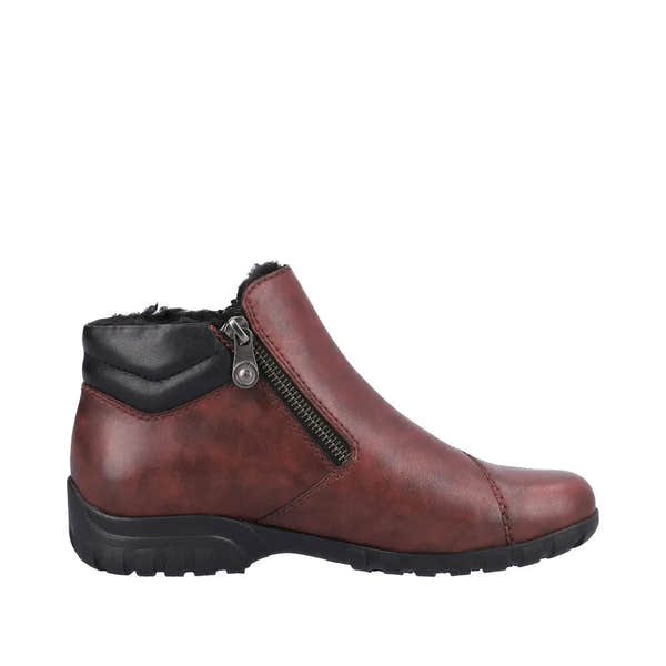 Rieker L4655-35 Ladies Wide Red Leather Water Resistant Side Zip Ankle Boots-elevate your sole