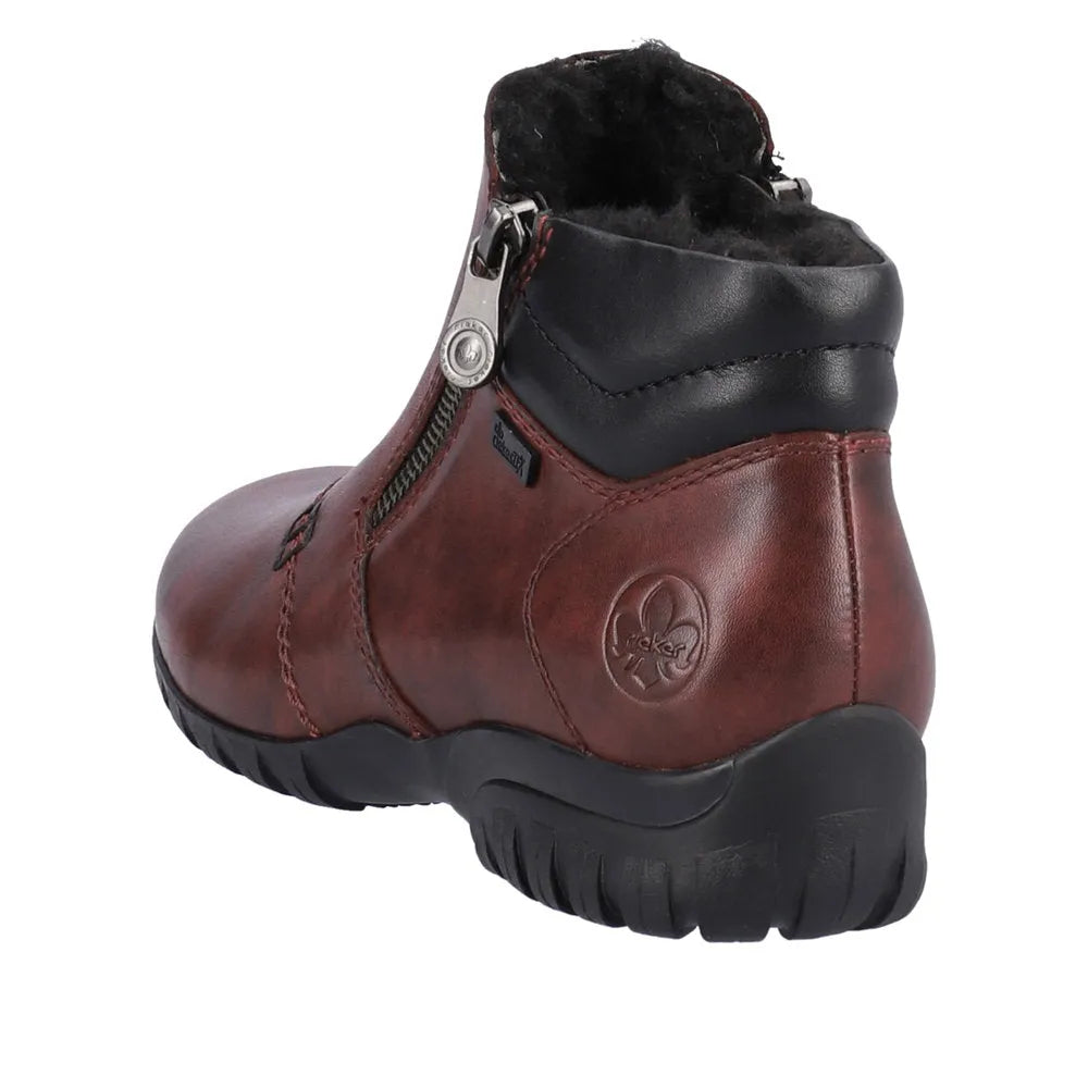 Rieker L4655-35 Ladies Wide Red Leather Water Resistant Side Zip Ankle Boots-elevate your sole