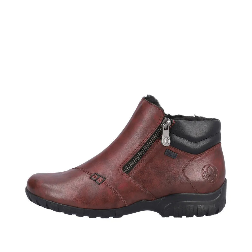 Rieker L4655-35 Ladies Wide Red Leather Water Resistant Side Zip Ankle Boots-elevate your sole
