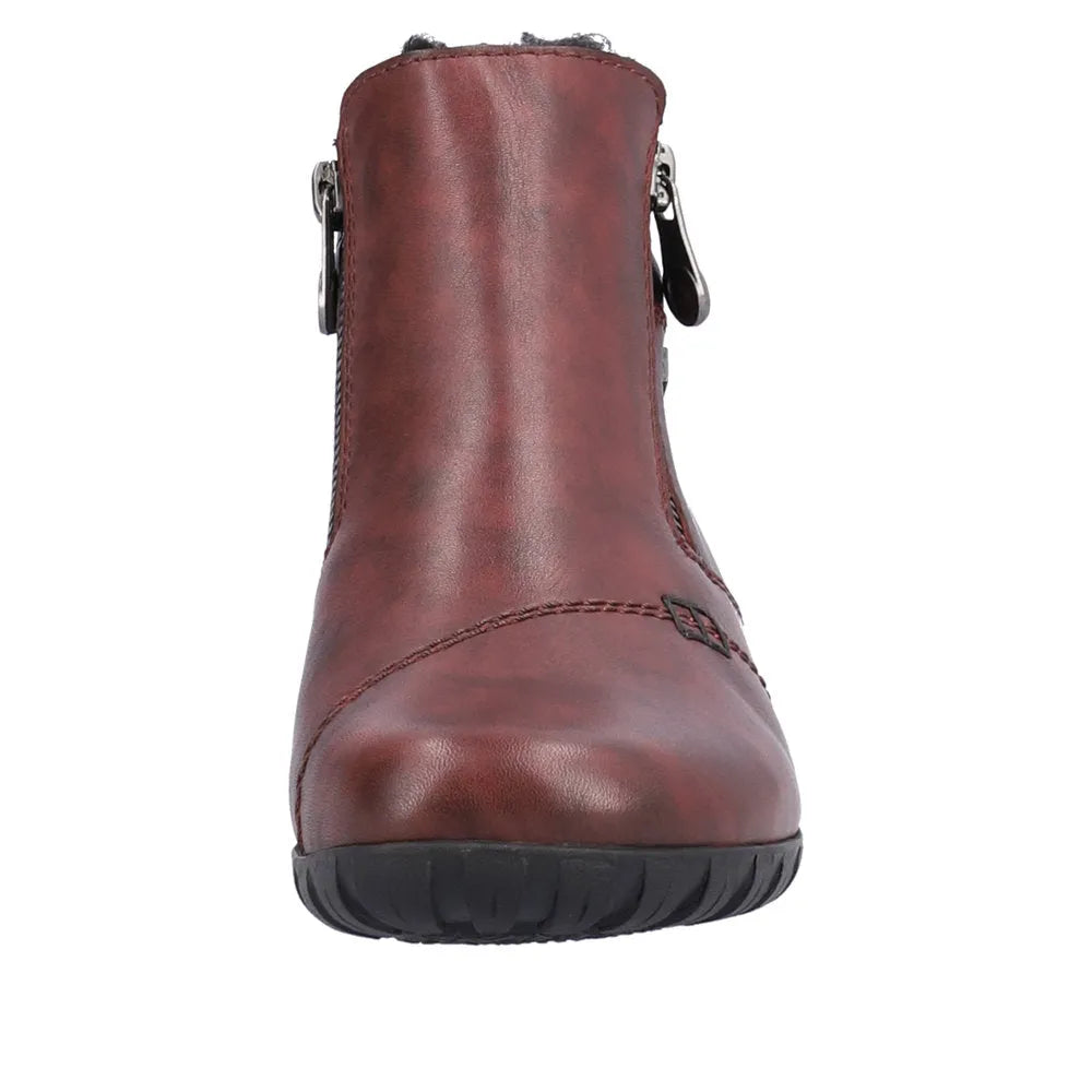 Rieker L4655-35 Ladies Wide Red Leather Water Resistant Side Zip Ankle Boots-elevate your sole