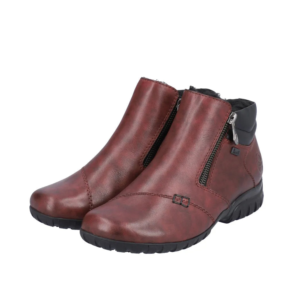 Rieker L4655-35 Ladies Wide Red Leather Water Resistant Side Zip Ankle Boots-elevate your sole