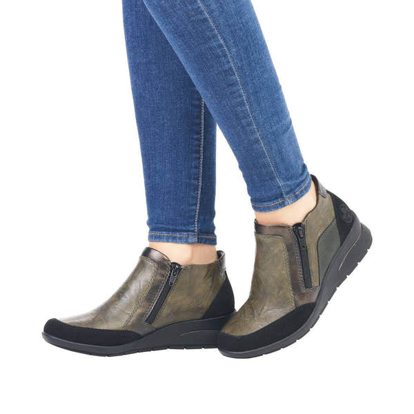Rieker L4851-52 Ladies Green Combi Leather Twin Zip Ankle Boots-elevate your sole