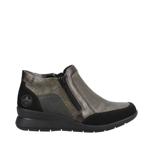 Rieker L4851-52 Ladies Green Combi Leather Twin Zip Ankle Boots-elevate your sole
