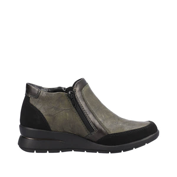 Rieker L4851-52 Ladies Green Combi Leather Twin Zip Ankle Boots-elevate your sole