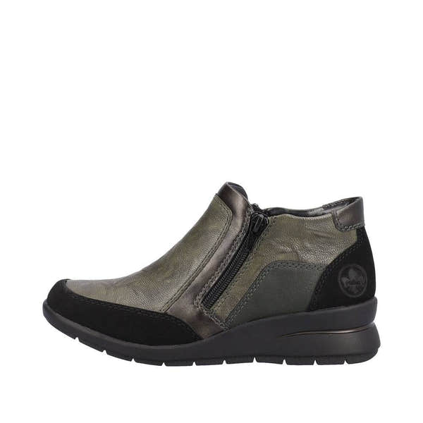 Rieker L4851-52 Ladies Green Combi Leather Twin Zip Ankle Boots-elevate your sole